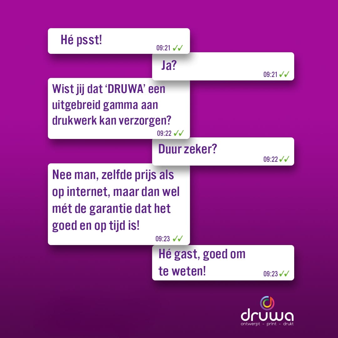 Foto van een digitaal bericht, met reclame teksten